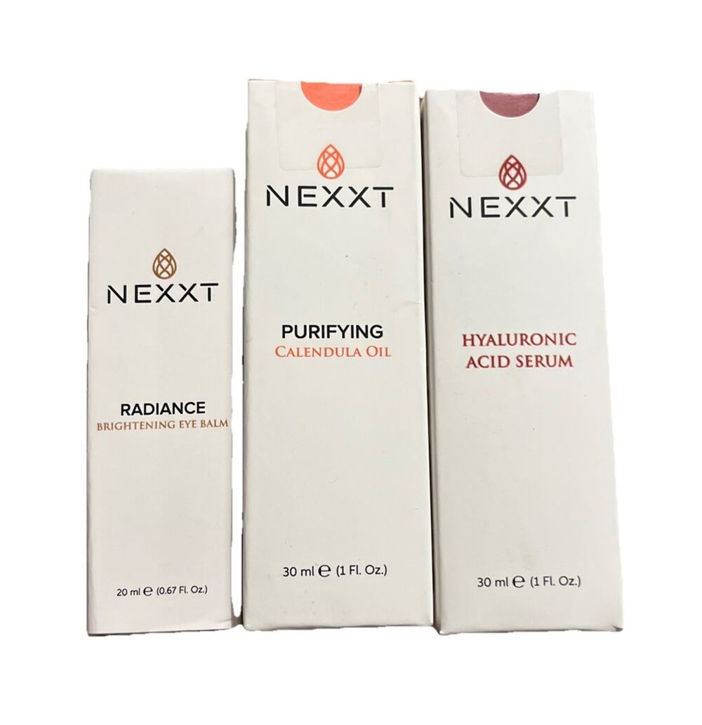 Nexxt Skincare Set Radiance Eye Balm , Purifying Calendula Oil, Hyaluronic Acid